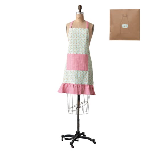 Hello Honey® 32" Multicolor Gingerbread Cotton Printed Ruffled Apron with Pocket